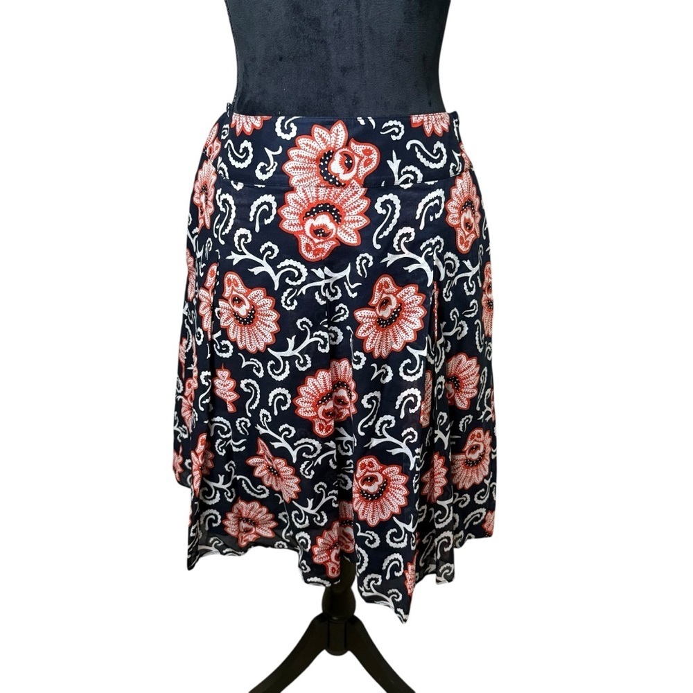Talbots | A-Line Skirt - Navy and Coral Floral | 100% Cotton | Sz 10 - Picture 2 of 7